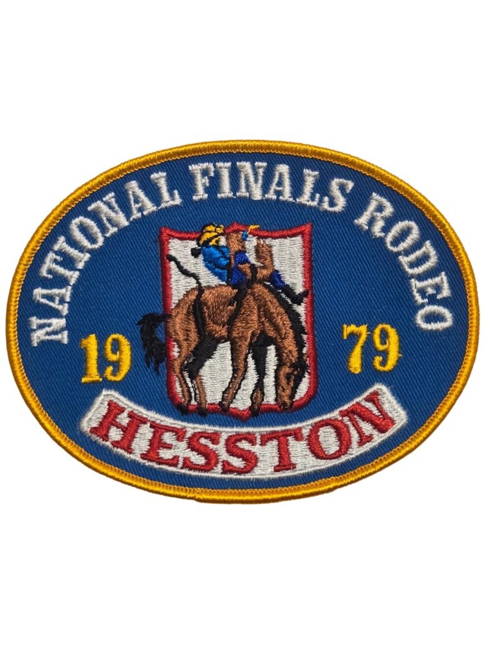 National Finals Rodeo 1979 Hesston Embroidered Patch Blue Yellow Oval Western